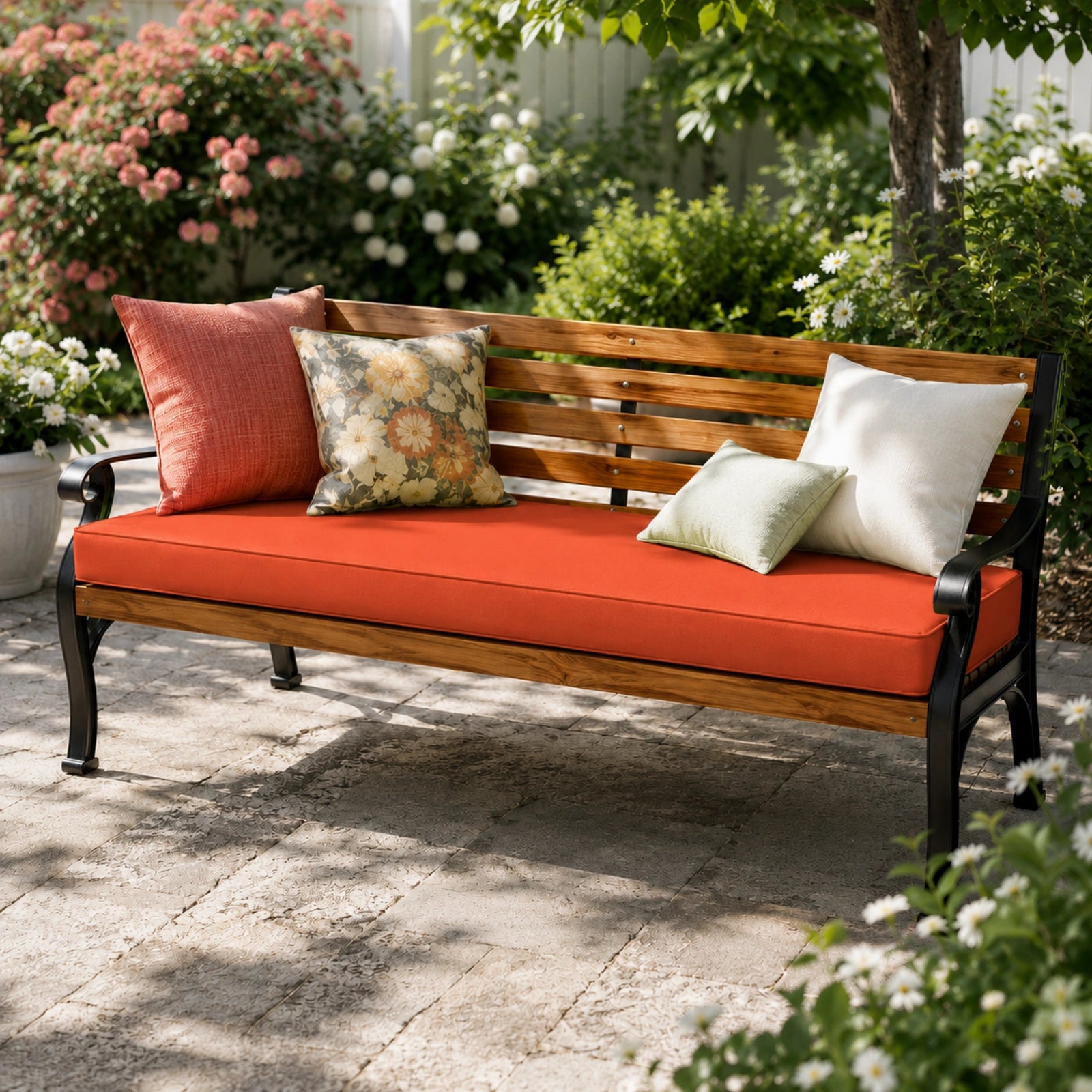 Patio Garden Bench Cushion-Orange Red
