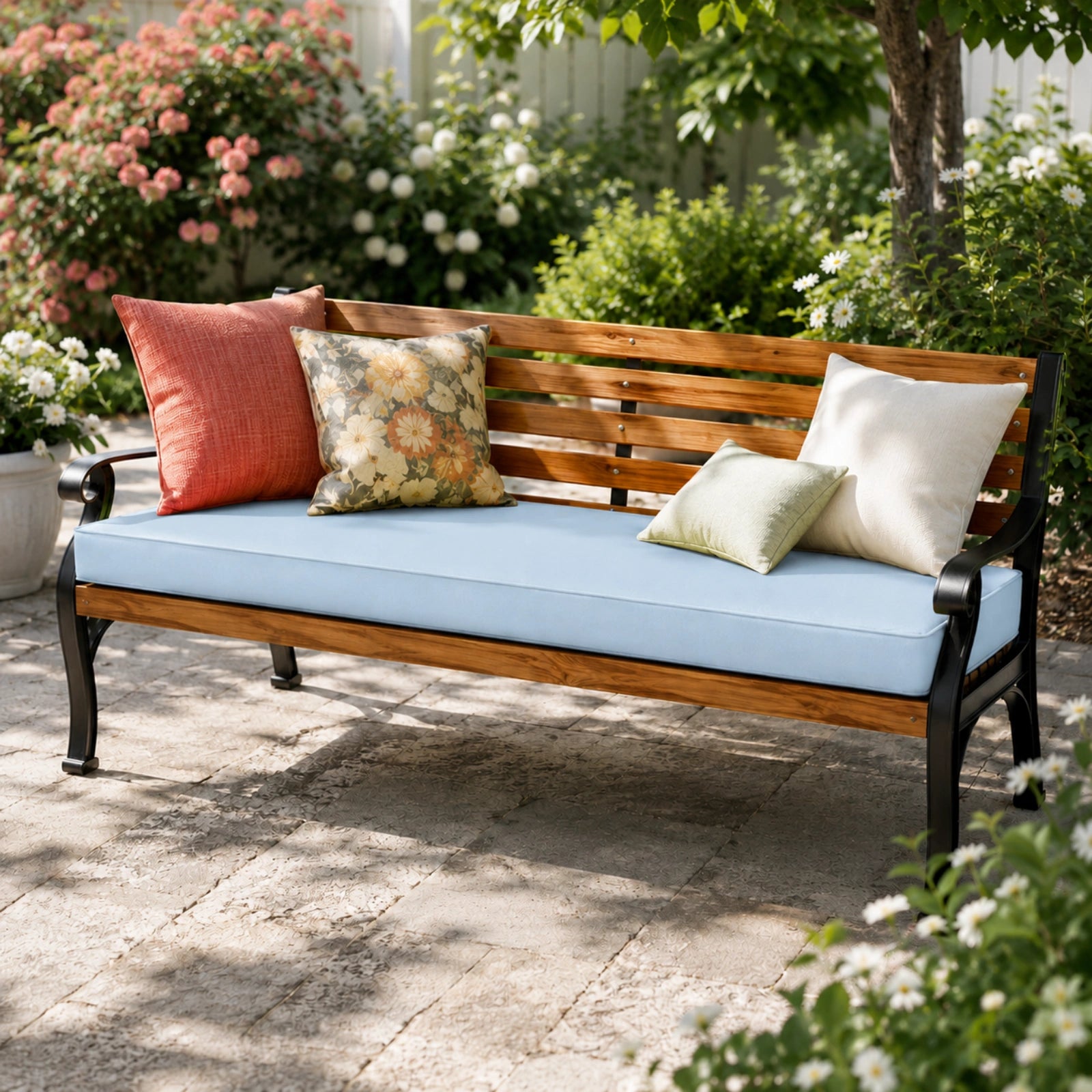 Patio Garden Bench Cushion-Sky Blue