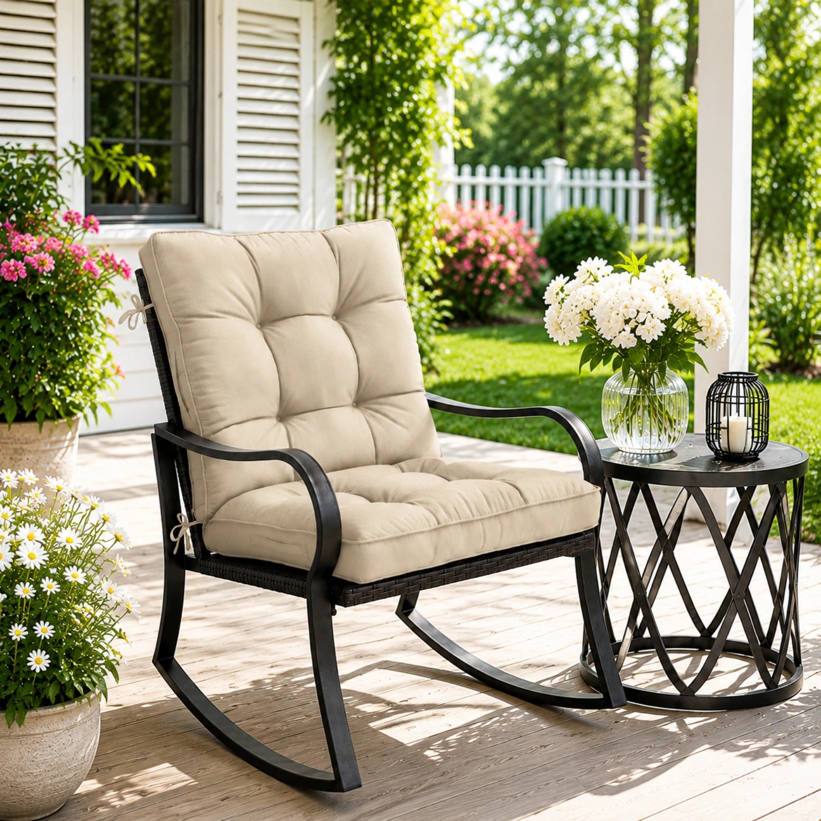 Patio High Back Replacement Cushions-Cream