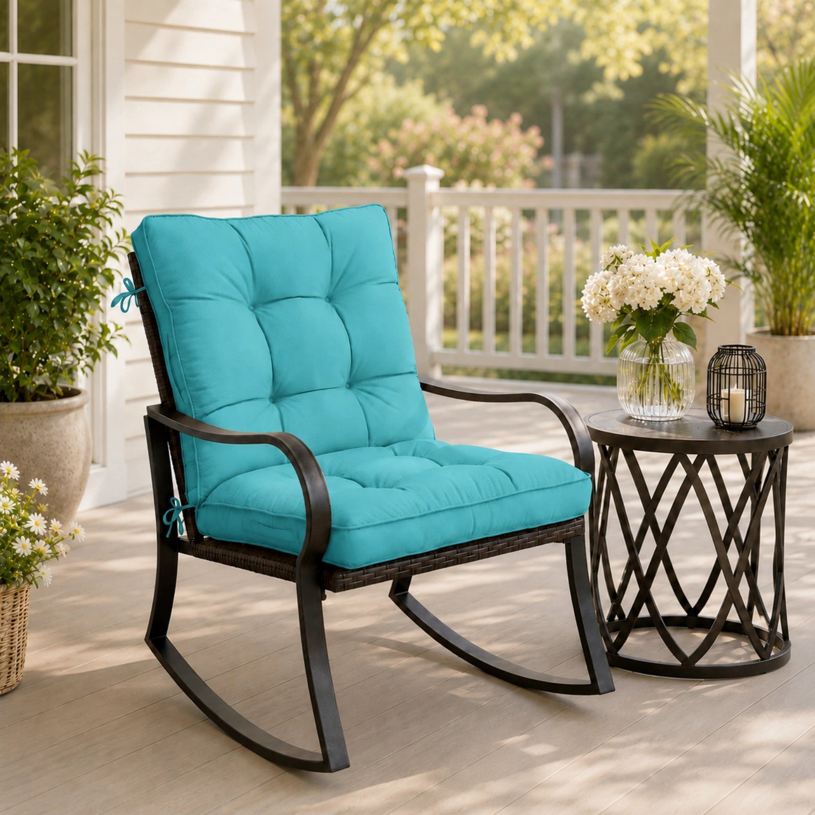 Patio High Back Replacement Cushions-Aqua Blue