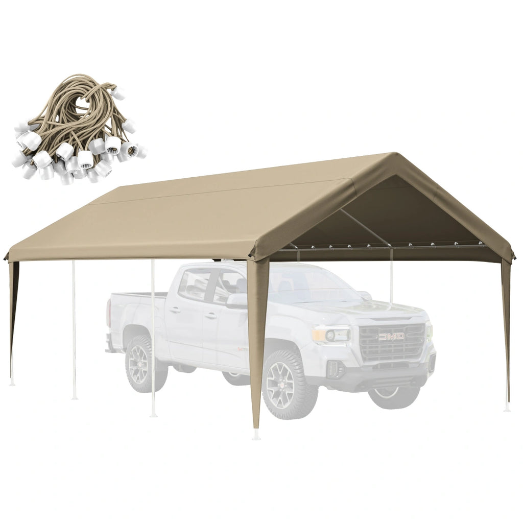 sand heavy duty carport cover with waterproof UV-resistant tarp material for vehicle, boat, and patio shade.