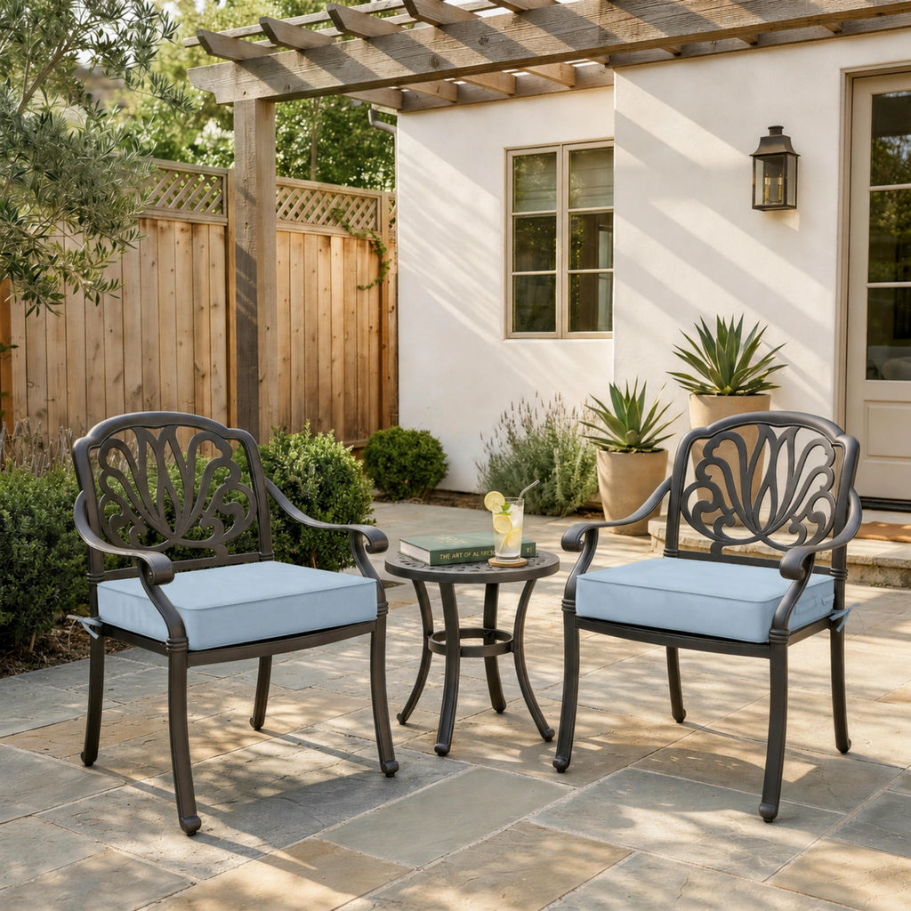 Sky Blue outdoor seat cushions for patio chairs and outdoor furniture.