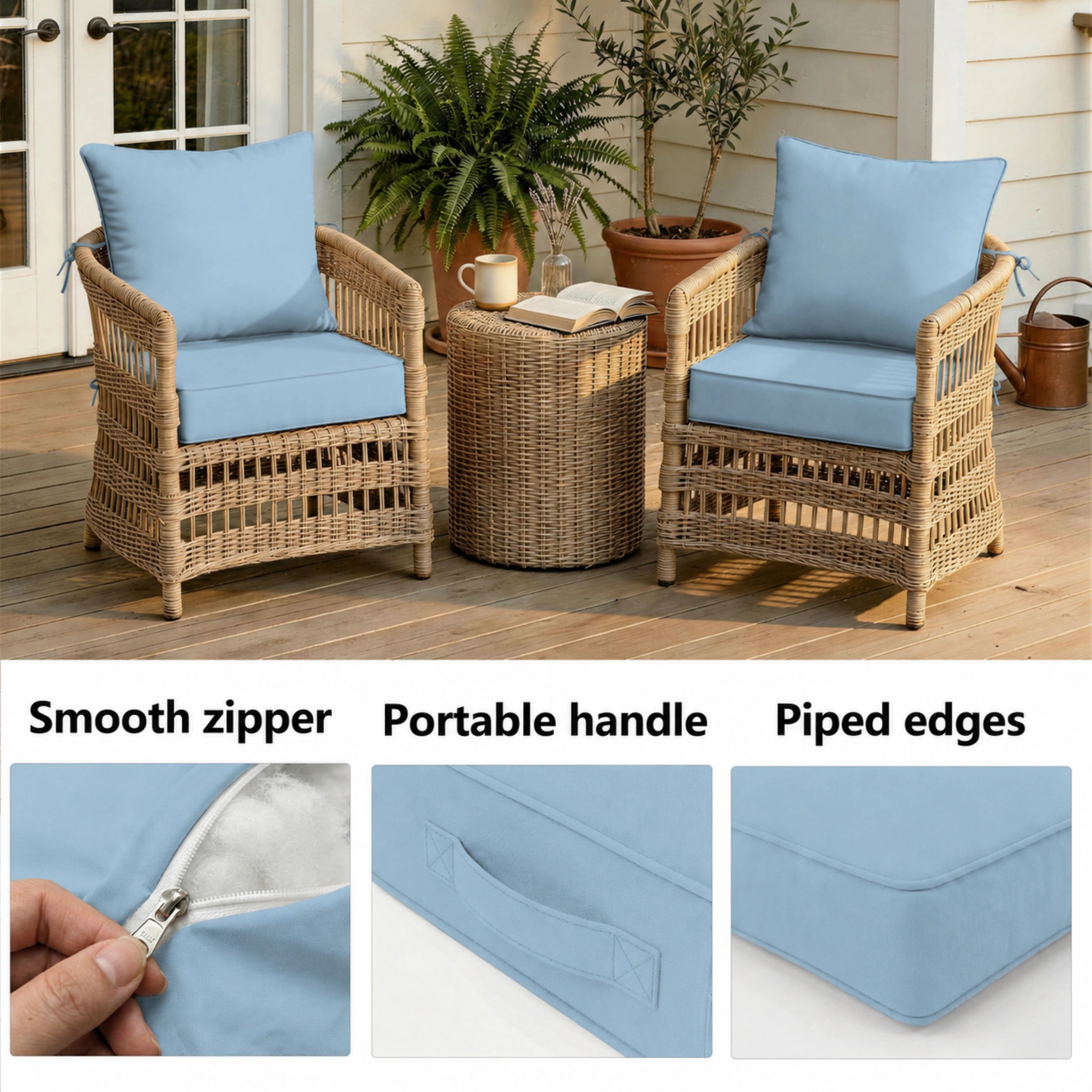 2 Pack Patio Cushion & Pillow Cover Set