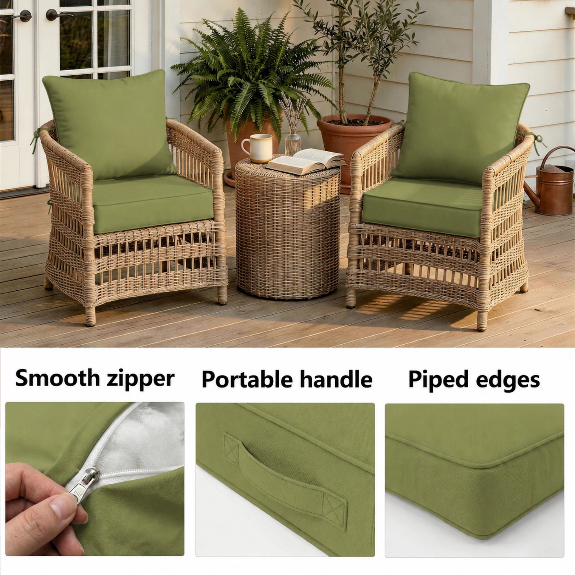 2 Pack Patio Cushion & Pillow Cover Set