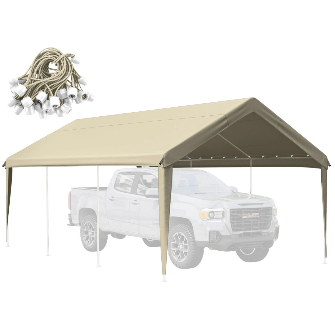Beige heavy duty carport cover designed as a waterproof UV-resistant replacement cover for compatible carport frames.