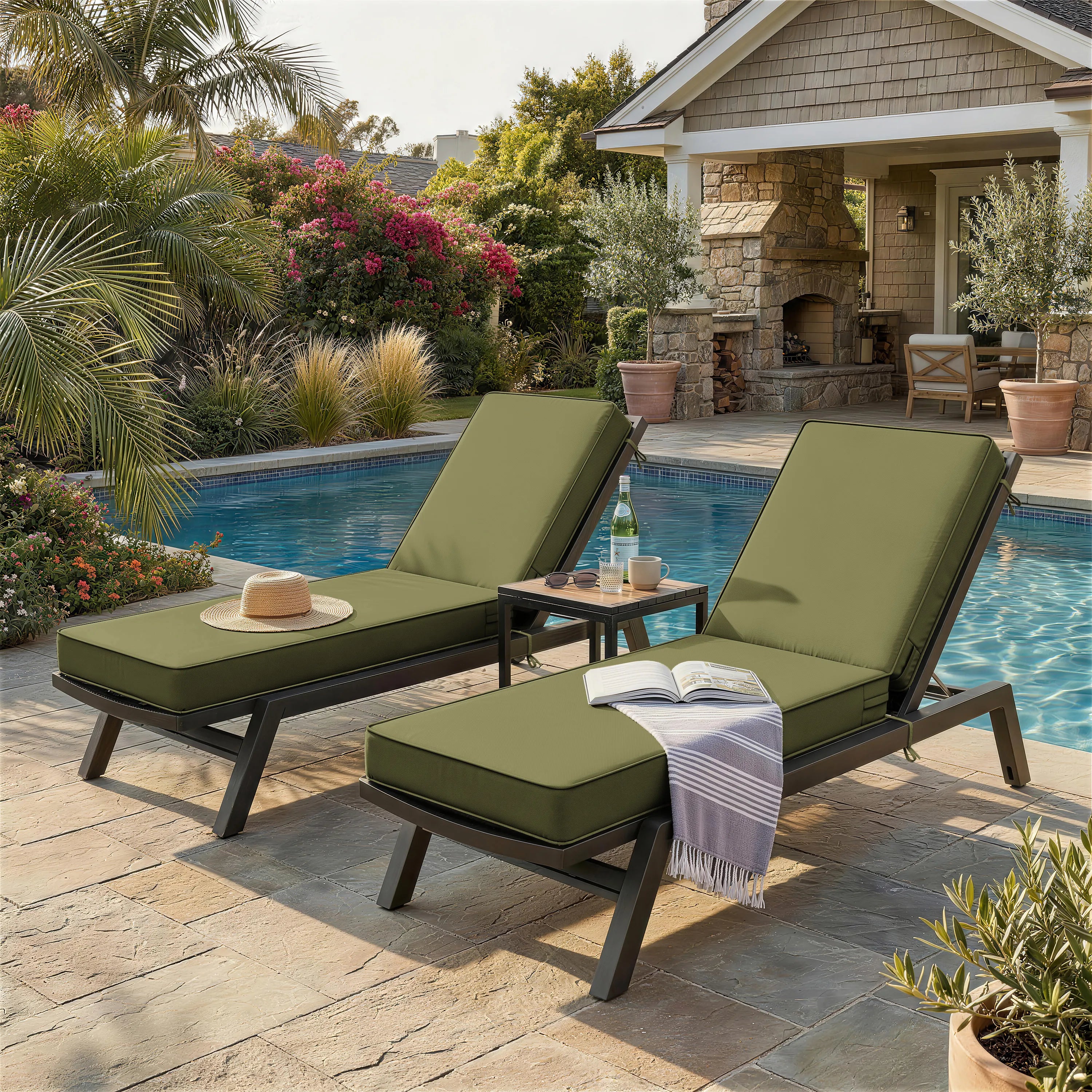 2 Pack Outdoor Chaise Lounge Cushions Light Green