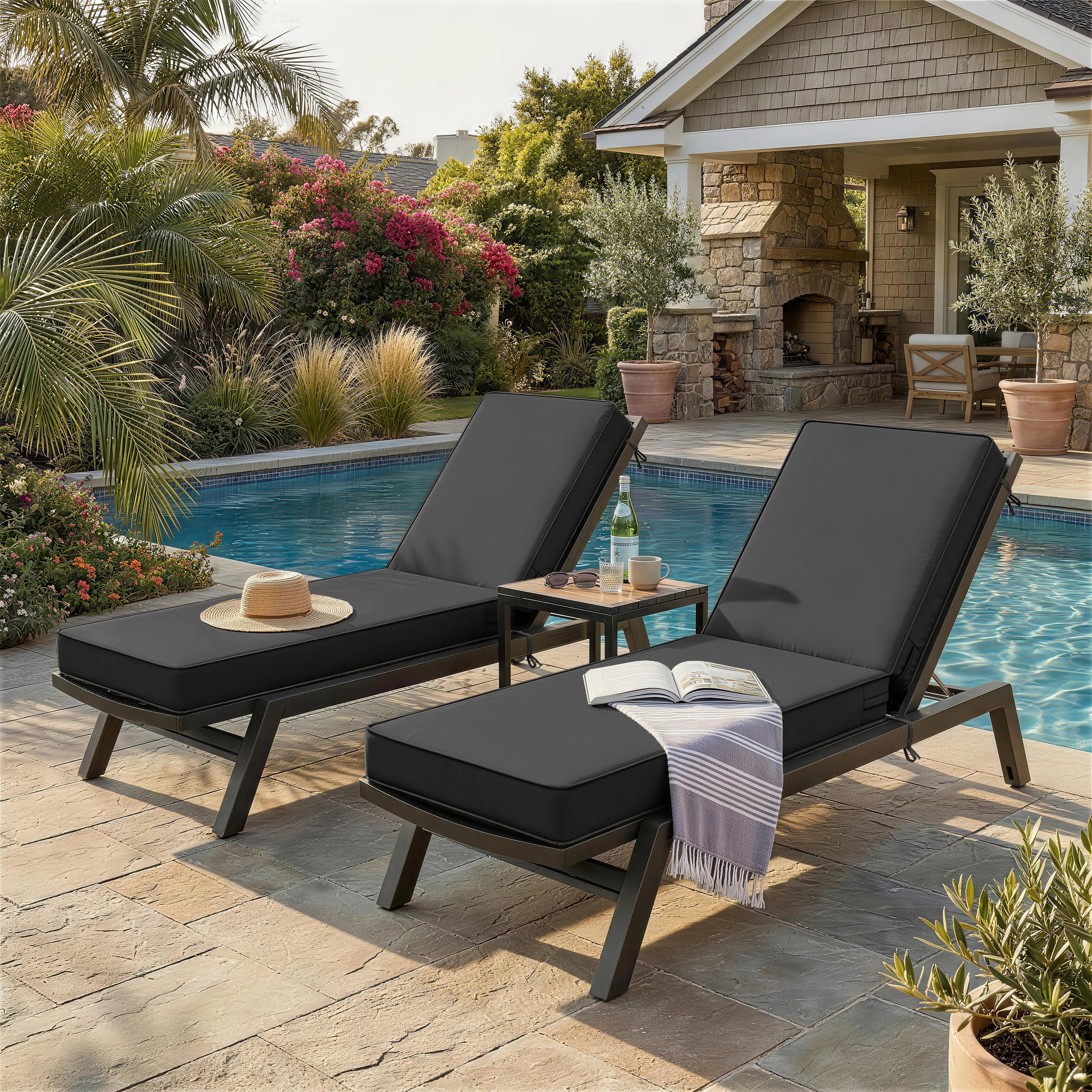 2 Pack Outdoor Chaise Lounge Cushions Charcoal