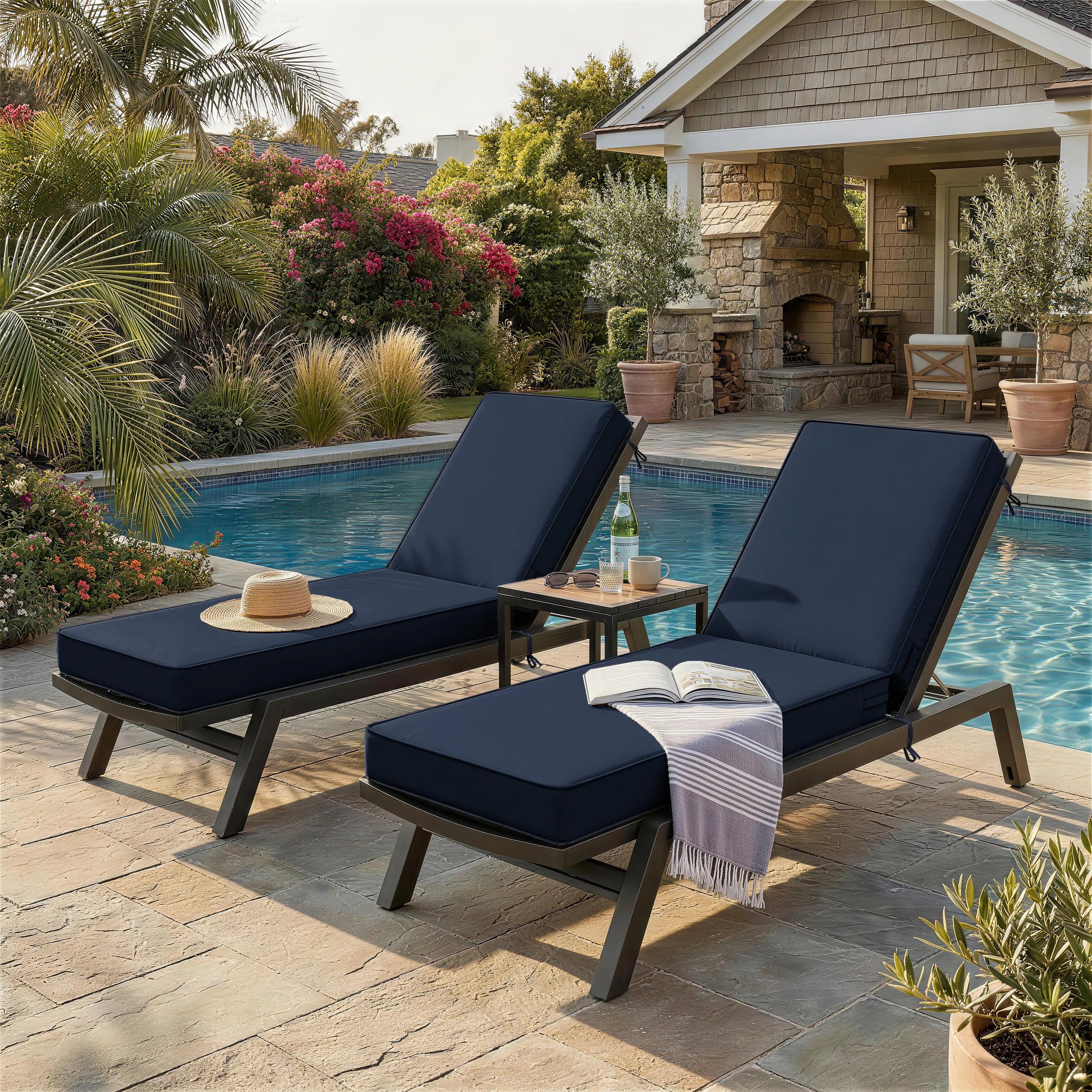 2 Pack Outdoor Chaise Lounge Cushions Navy