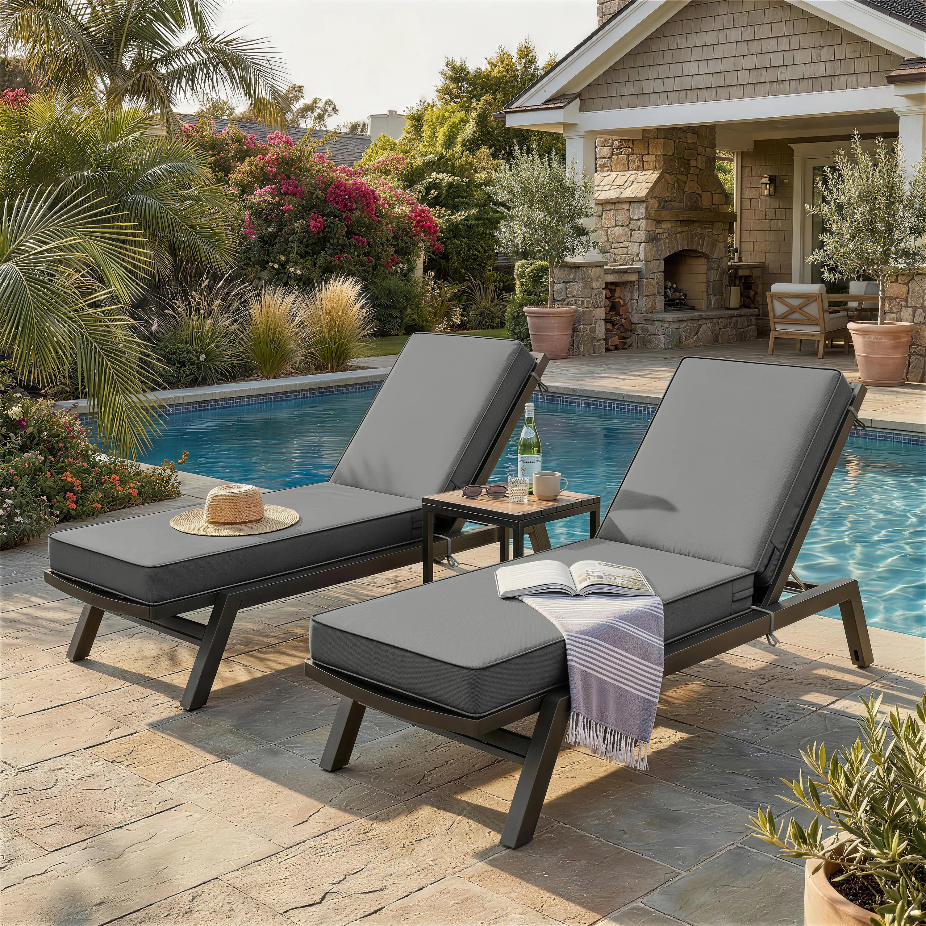 2 Pack Outdoor Chaise Lounge Cushions Light Gray