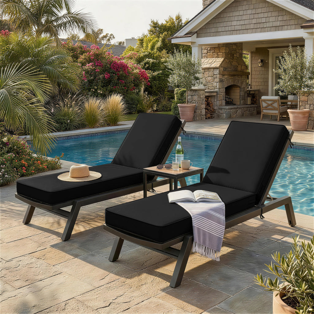 2 Pack Outdoor Chaise Lounge Cushions Black