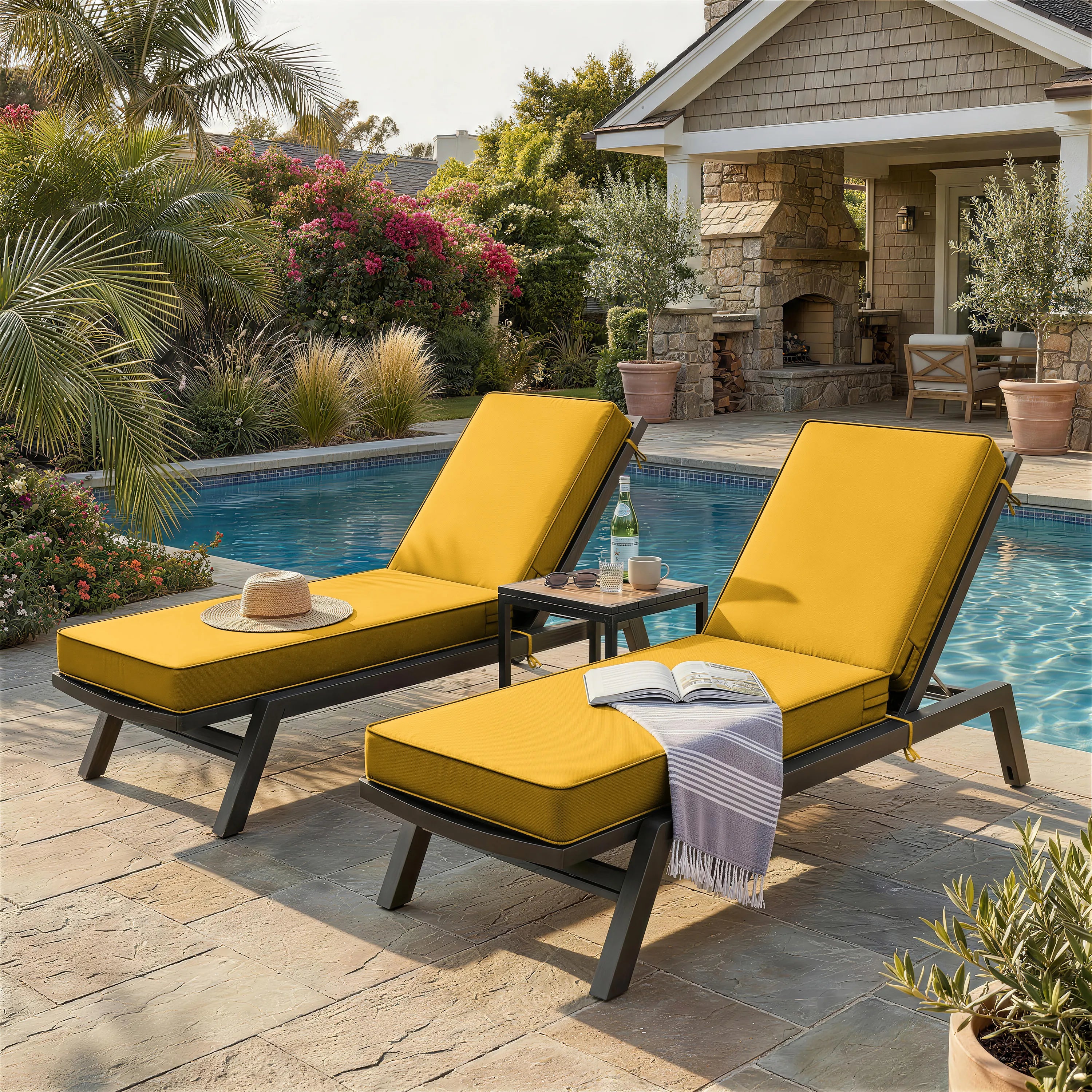 2 Pack Outdoor Chaise Lounge Cushions Yellow