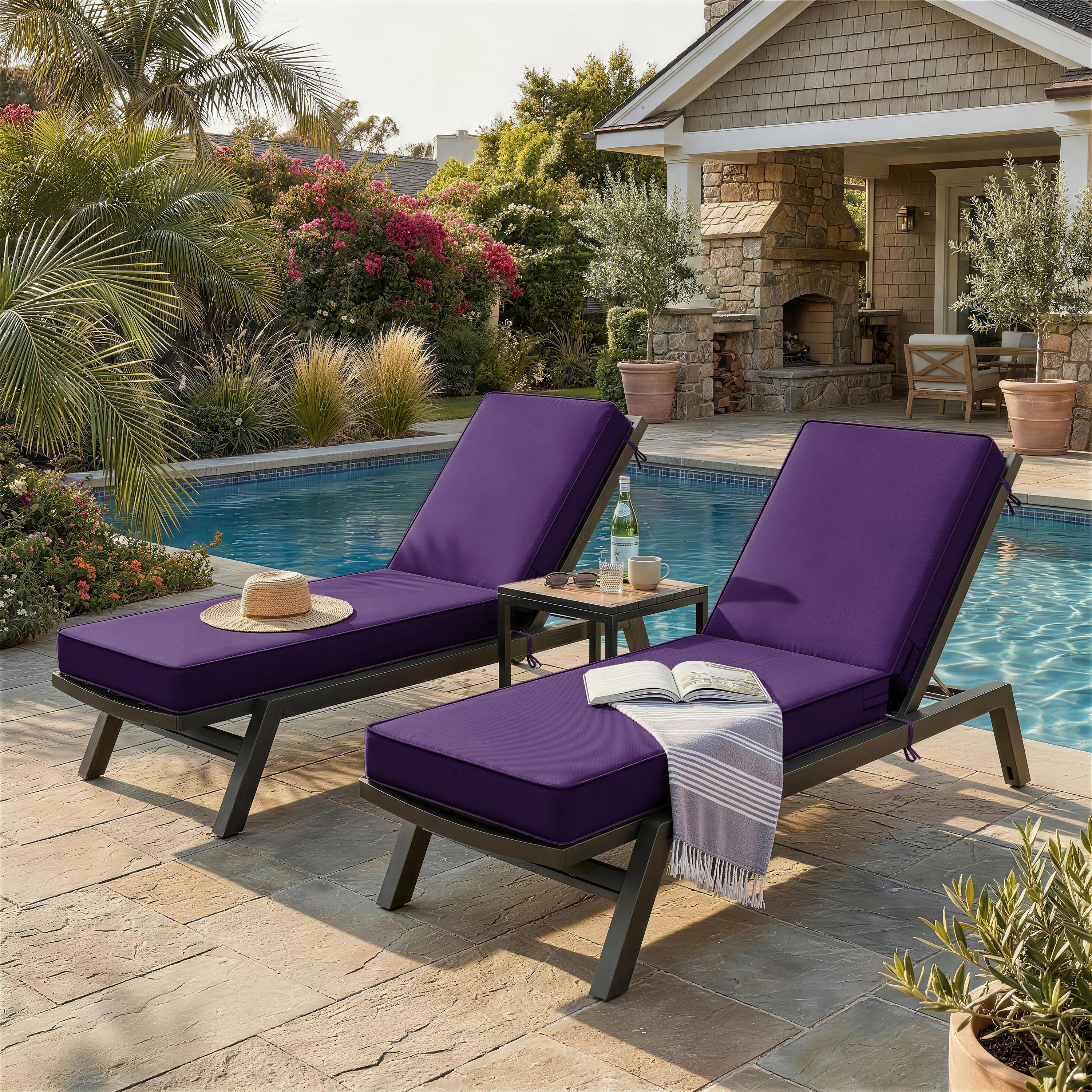 2 Pack Outdoor Chaise Lounge Cushions Purple