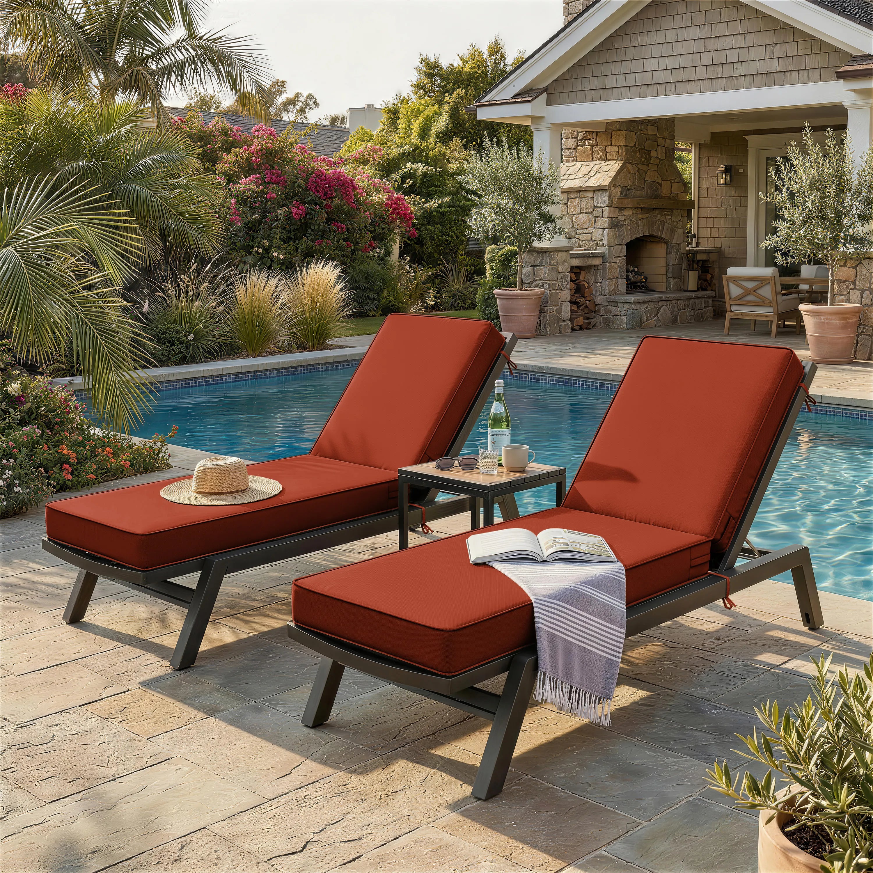 2 Pack Outdoor Chaise Lounge Cushions Terra Red