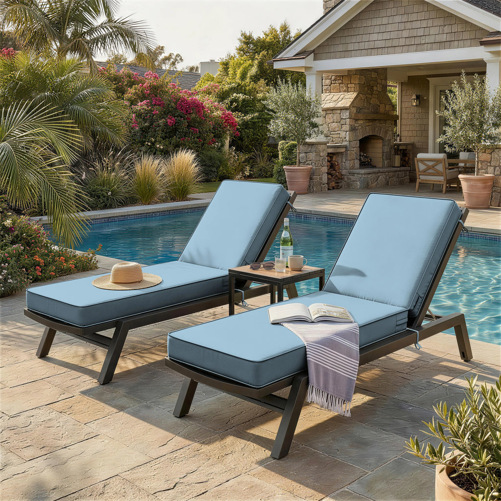 2 Pack Outdoor Chaise Lounge Cushions Sky Blue