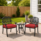 deep seat outdoor chair cushions in red on decorative metal chairs, perfect for backyard patio furniture styling