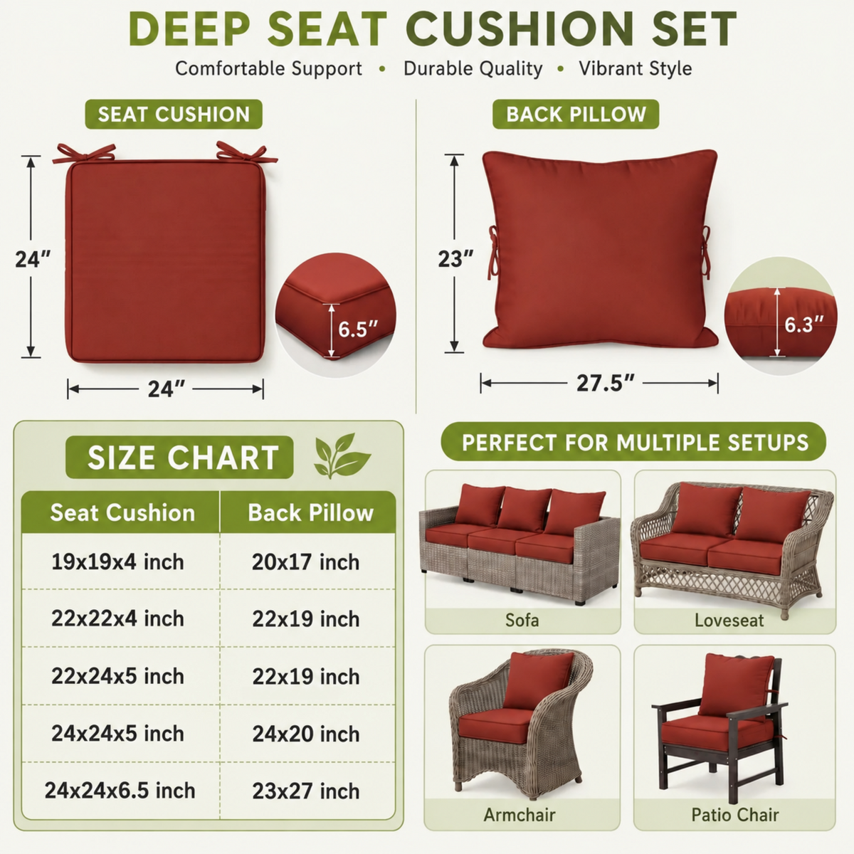 6 Pack Outdoor Deep Seat Cushions | Outdoor Chair Cushions Set of