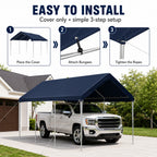 Easy to install carport replacement cover with 3-step setup, elastic bungees, and rope tightening for secure use.