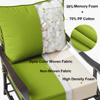 Green cushion with foam and fabric components labeled on a chair.