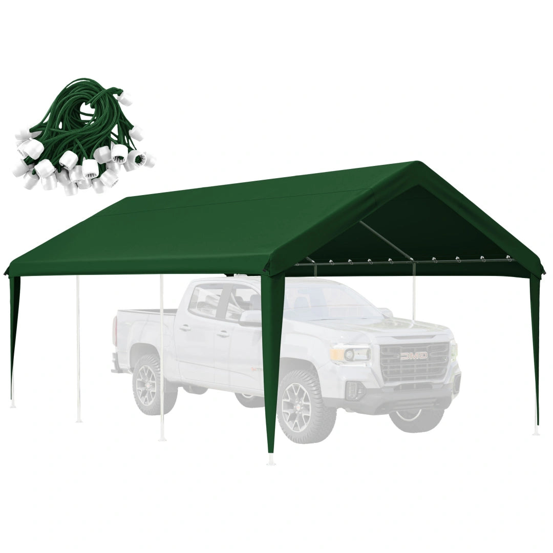 Forest green heavy duty carport cover designed as a waterproof UV-resistant replacement canopy cover for outdoor shelter.