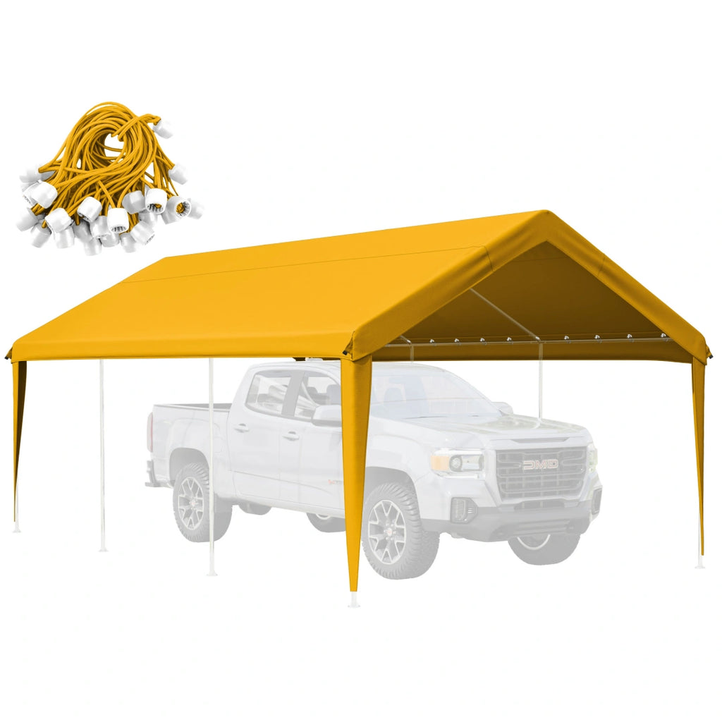 Golden yellow heavy duty carport cover for waterproof and UV-resistant outdoor vehicle, boat, and patio shelter.