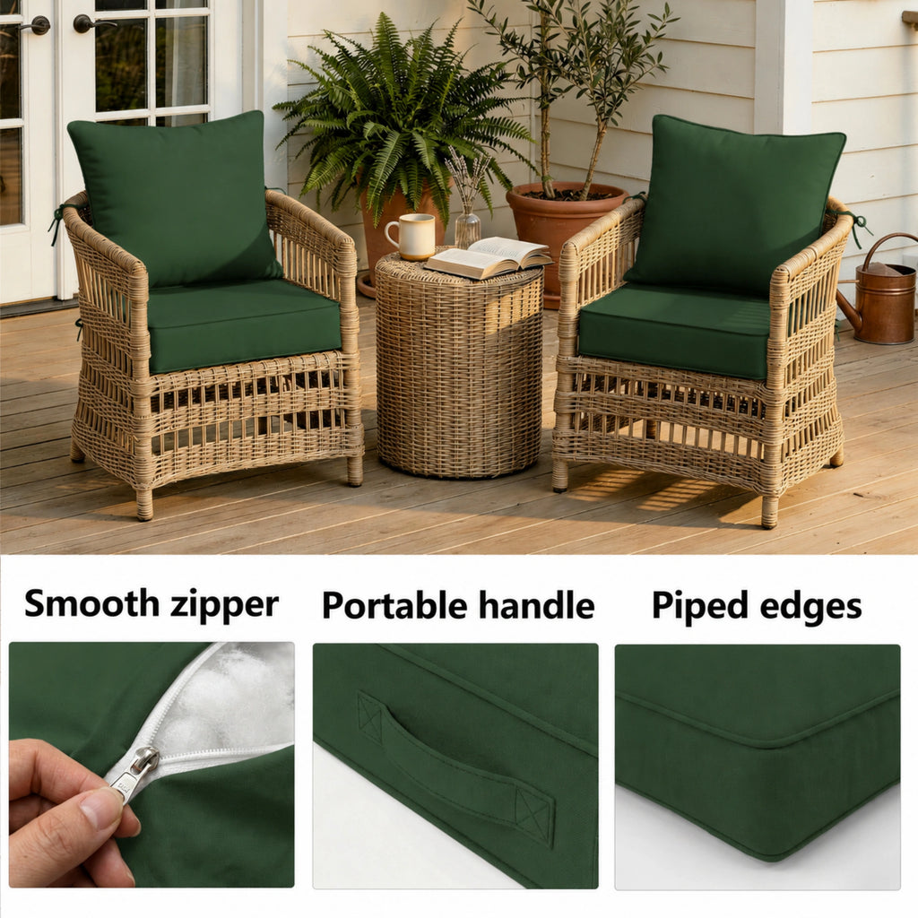 Green patio cushion cover set with zipper handle 