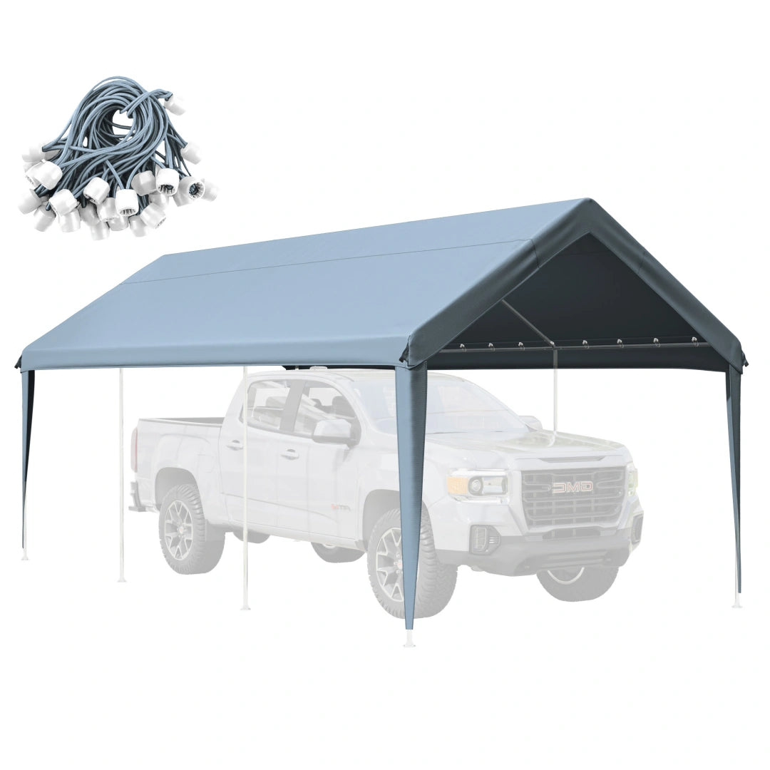 Lake blue heavy duty carport cover replacement with waterproof UV-resistant canopy tarp for cars, trucks, and outdoor shade.