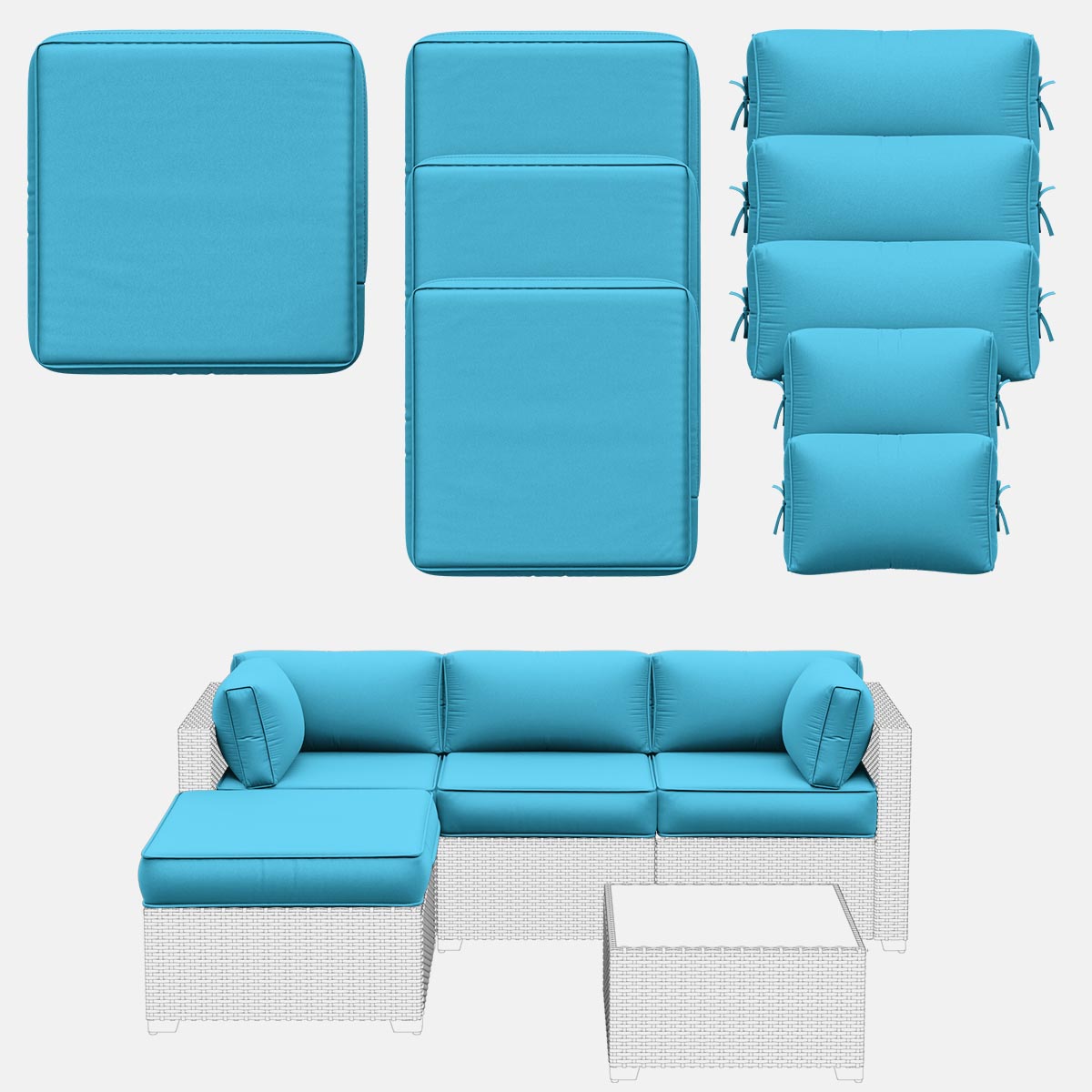 WNP cushion 9PCS Patio Sectional Cushion Set, 4 inches