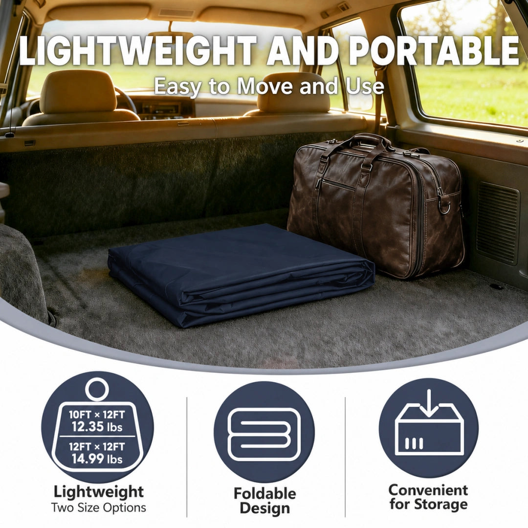 Lightweight and portable carport cover with foldable design, convenient storage, and 10ft x 12ft or 12ft x 12ft size options.