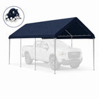 navy heavy duty carport cover with waterproof UV-resistant fabric and elastic ball bungees for outdoor vehicle shelter.