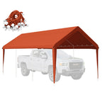 orange heavy duty carport cover with waterproof UV-resistant fabric for outdoor shelter, vehicle cover, and patio shade.