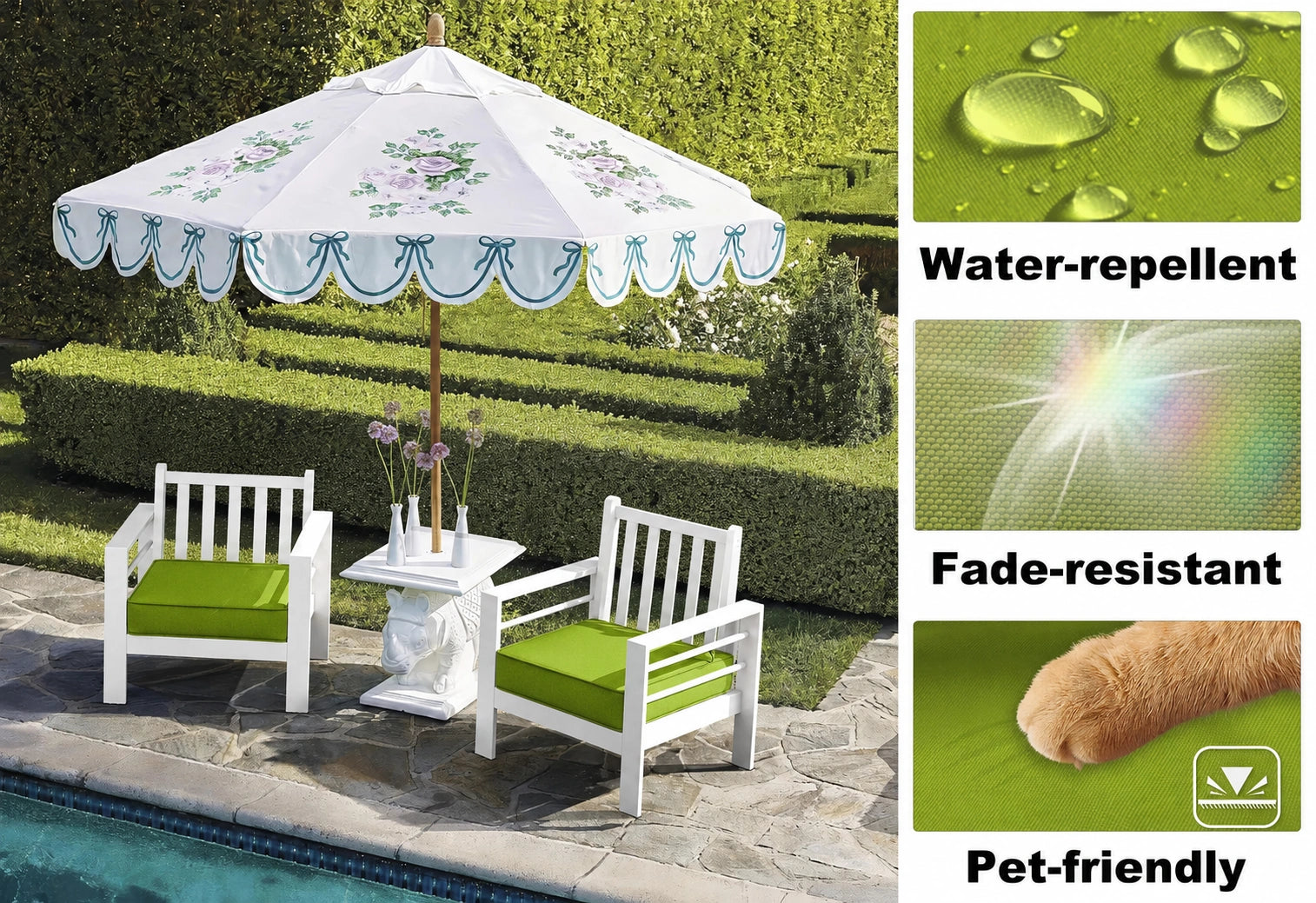outdoor cushion cover with water-repellent, fade-resistant and pet-friendly fabric for patio furniture