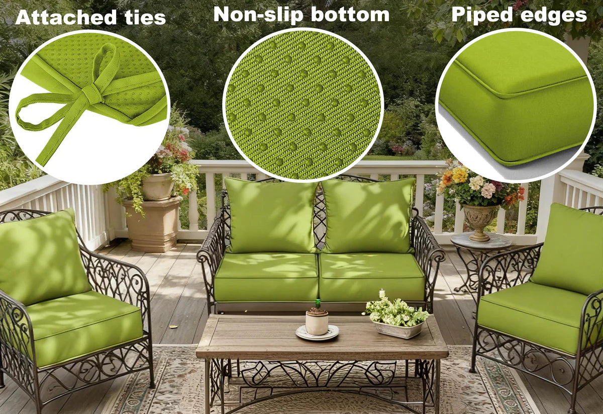 Outdoor Cushion Cover Details: Reinforced Corners, Non-slip Bottom, Invisible Zipper.