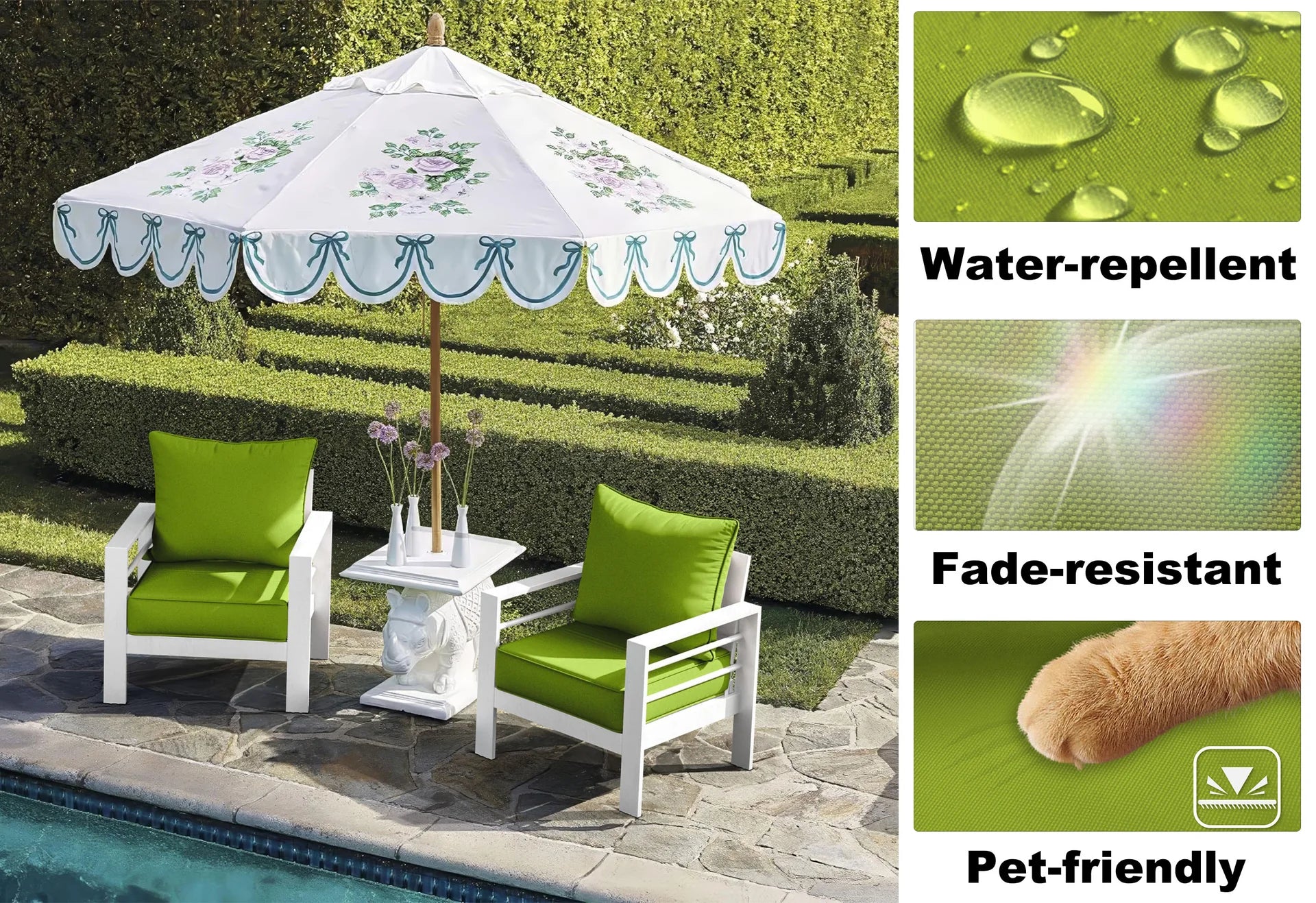 Outdoor Sofa Cushion Set (Green) — Includes Cushions for a Two-Seater, Single-Seater, and Coffee Table — Suitable for Patio Furniture