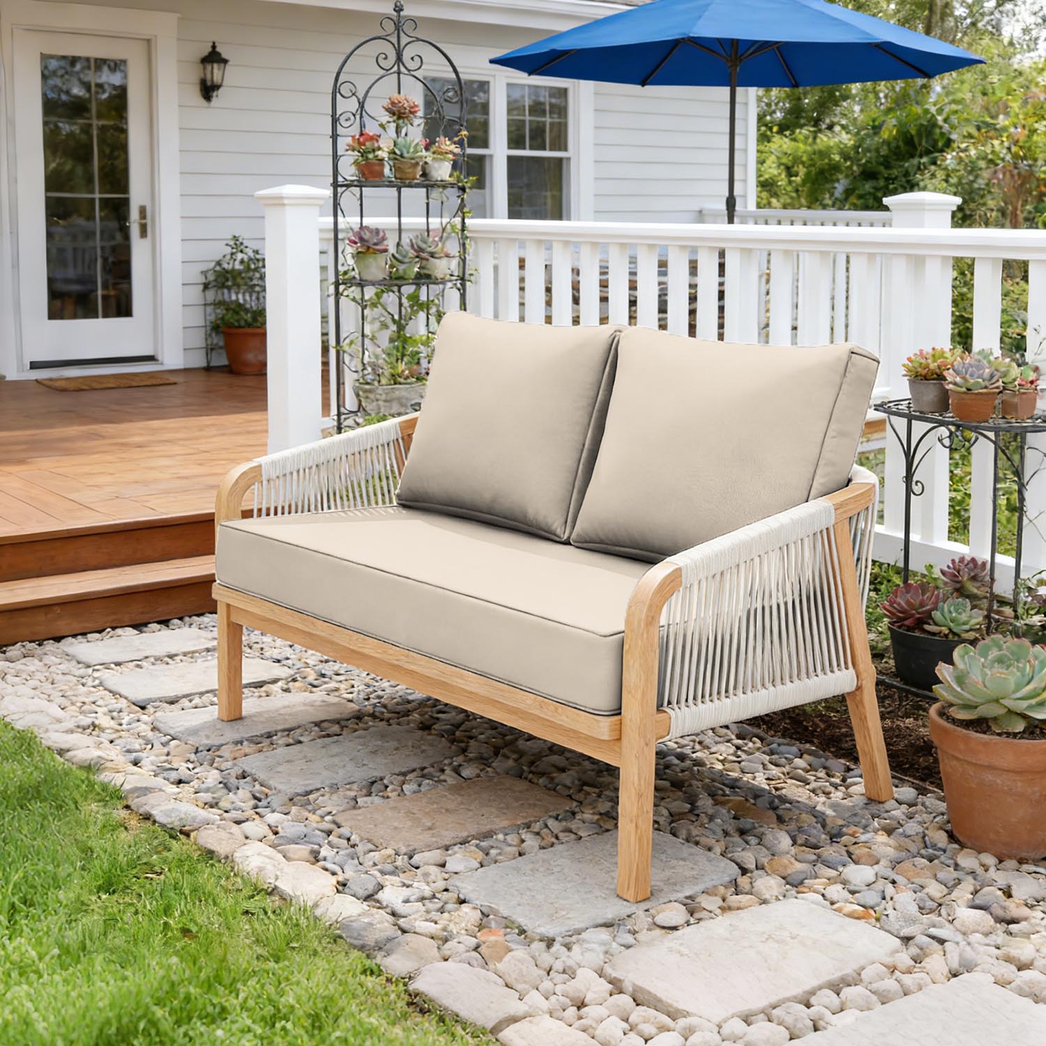 Outdoor Loveseat Cushion Cream 46 × 26 × 5 inch