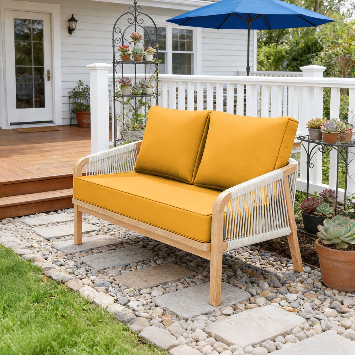 Outdoor Loveseat Cushion Yellow 46 × 26 × 5 inch