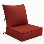 Deep red outdoor patio chair replacement cushion set, thick high‑resilience foam seat and back cushion, water‑resistant fade‑proof fabric for garden furniture