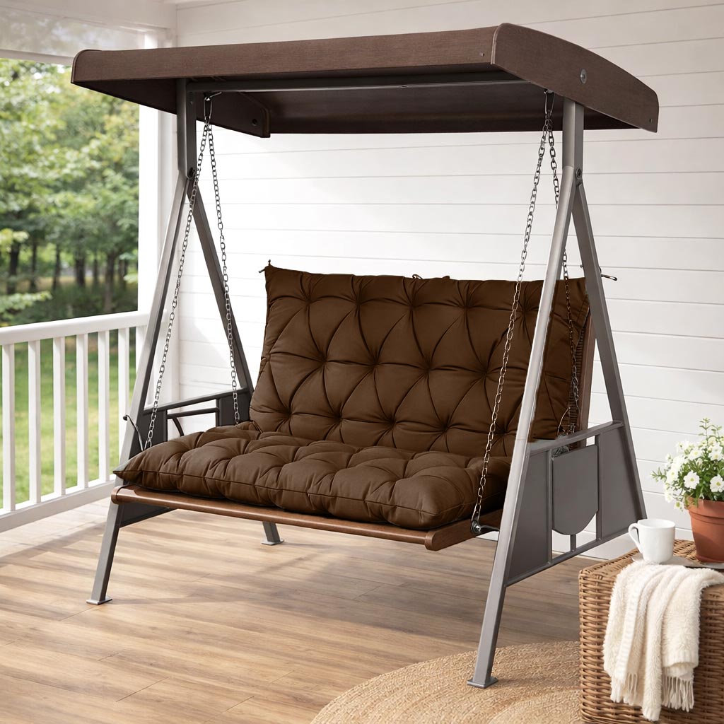 Porch Swing Cushion with Backrest Brown