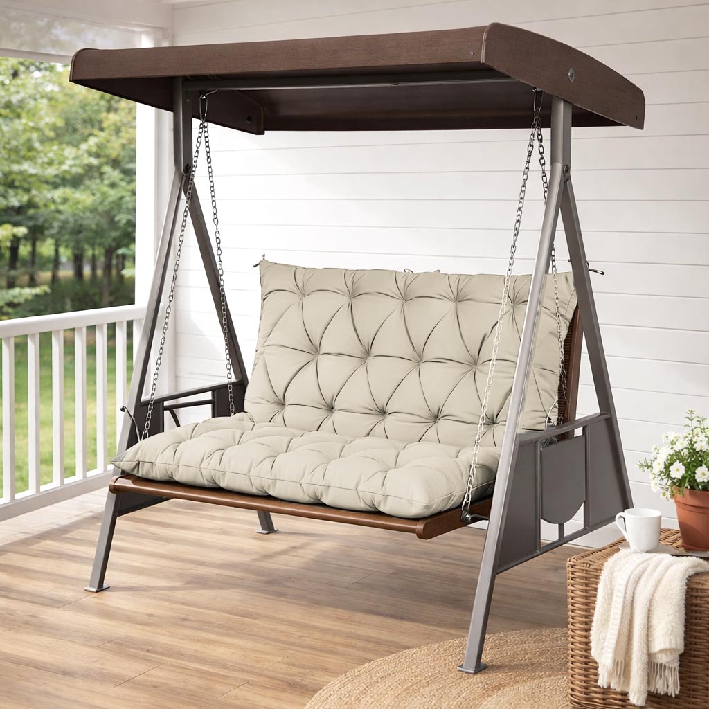 Porch Swing Cushion with Backrest Cream