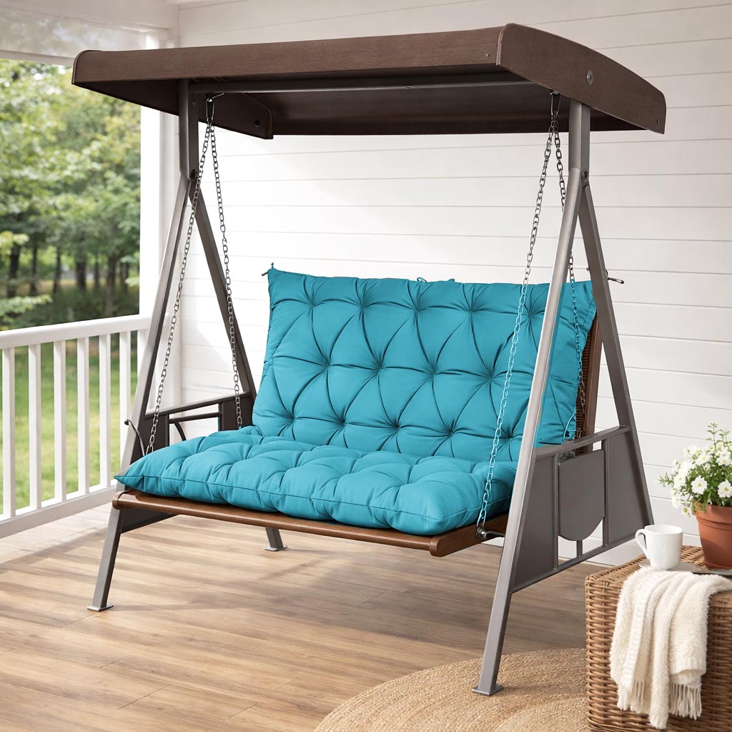Porch Swing Cushion with Backrest Aqua Blue