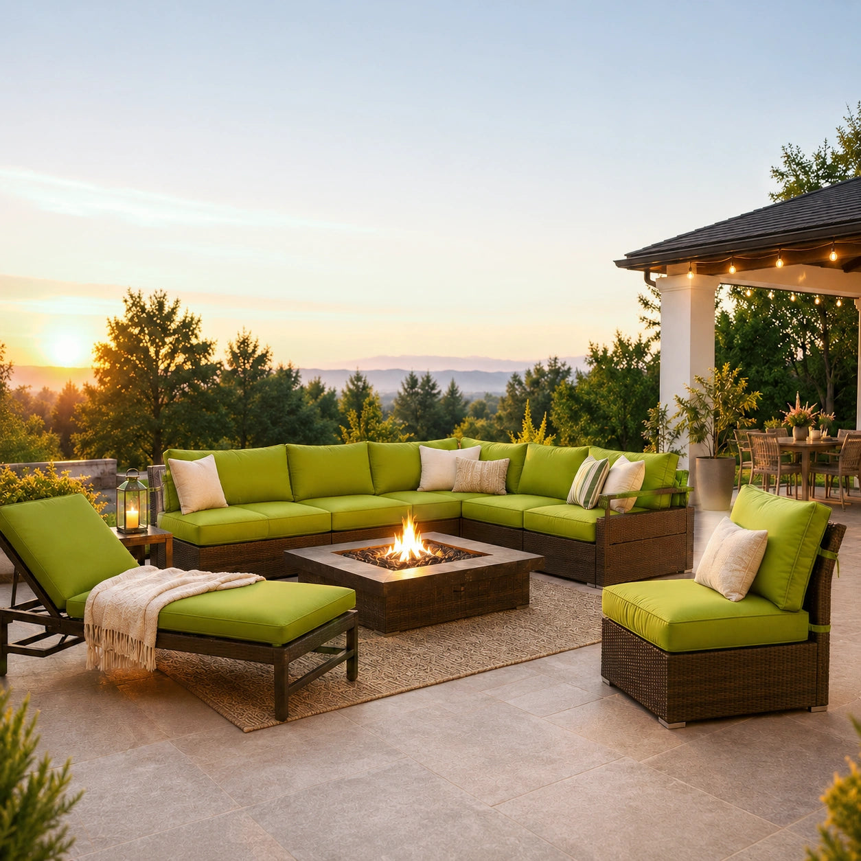 Patio chaise lounge cushion in an outdoor backyard furniture setting