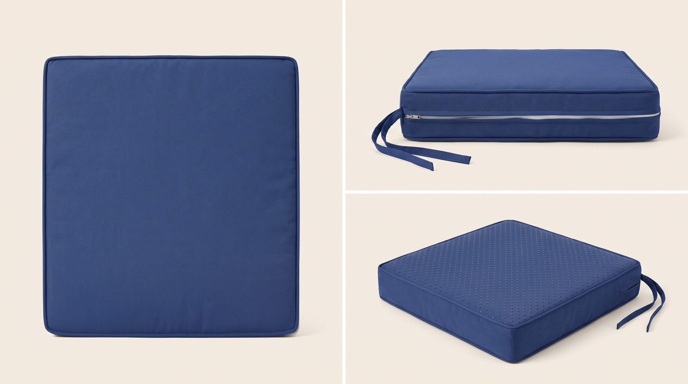 Premium outdoor seat cushion with durable fabric, tie straps, and thick padding for patio furniture