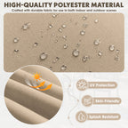 Sand outdoor seat cushion made with durable polyester fabric featuring UV protection and splash resistance.