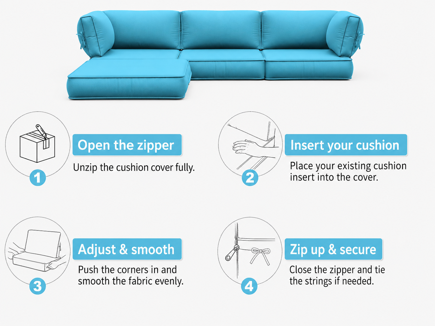 Sofa cushion cover and outdoor furniture cushion cover for patio chair and couch use