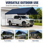 Versatile outdoor carport cover for truck shelter, boat cover, patio shade, and outdoor vehicle protection.