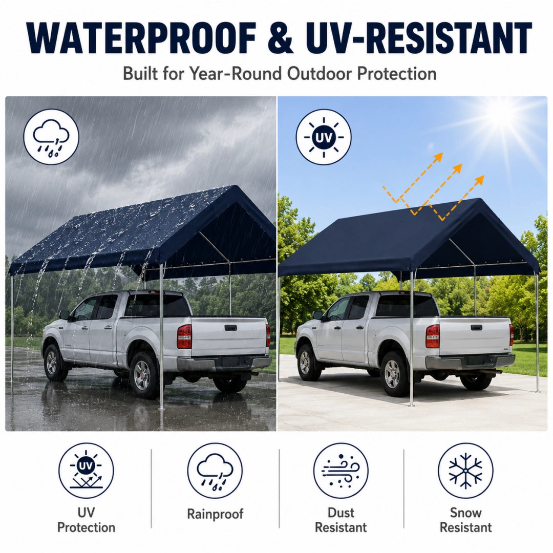 Waterproof and UV-resistant carport cover designed for rainproof, dust resistant, snow resistant, and sun protection.