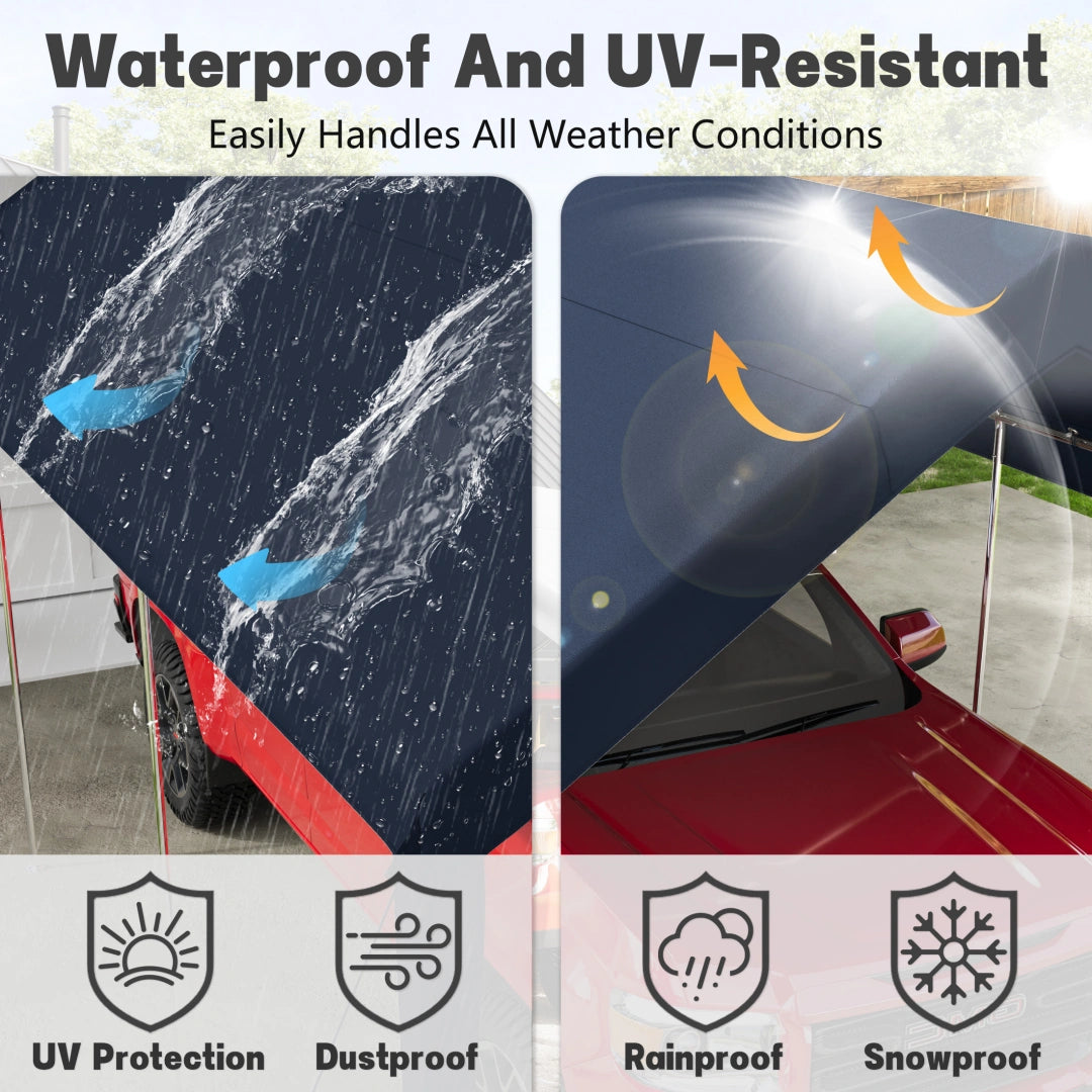 Waterproof and UV-resistant carport cover designed for rainproof, dustproof, snowproof, and sun protection.