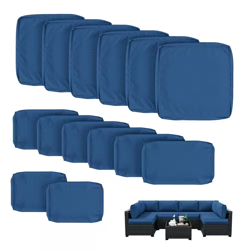 WNP cushion 14PCS Outdoor Replacement Cushion Covers for Patio Furniture Blue
