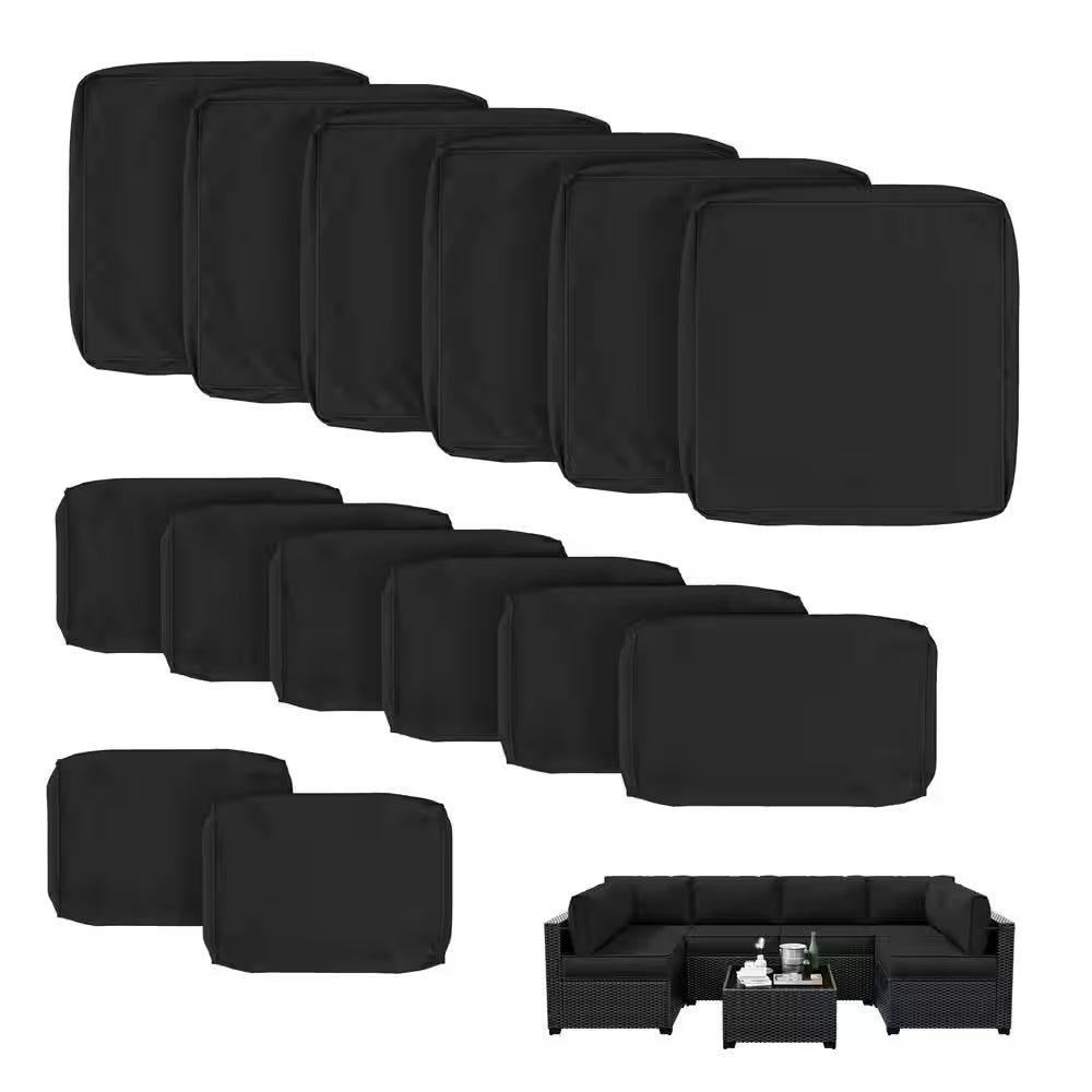 WNP cushion 14PCS Outdoor Replacement Cushion Covers for Patio Furniture Black
