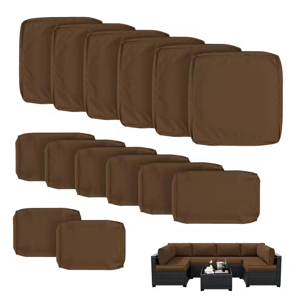 WNP cushion 14PCS Outdoor Replacement Cushion Covers for Patio Furniture Brown