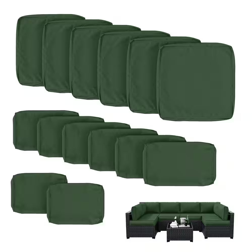 WNP cushion 14PCS Outdoor Replacement Cushion Covers for Patio Furniture Olive Green